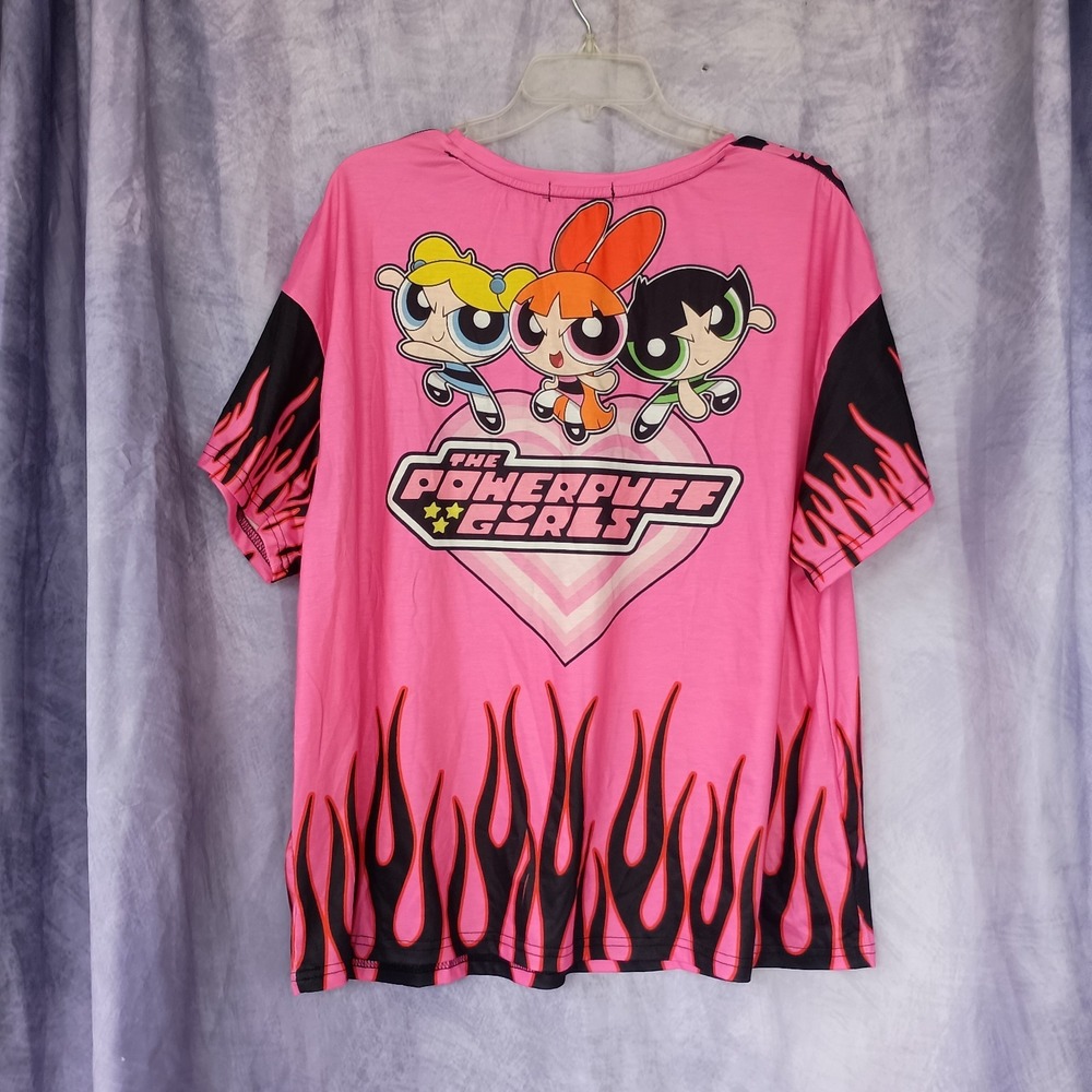 Powerpuff Girls Pink Flame Graphic T-Shirt SHEIN X Cartoon Network Oversized